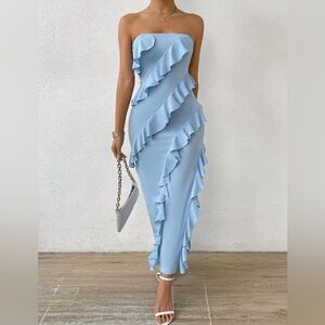 Layered Ruffle Split Thigh Tube Dress